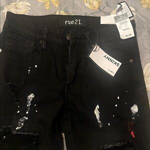 Rue21 Men's Black Paint-Splatter Skinny Jeans